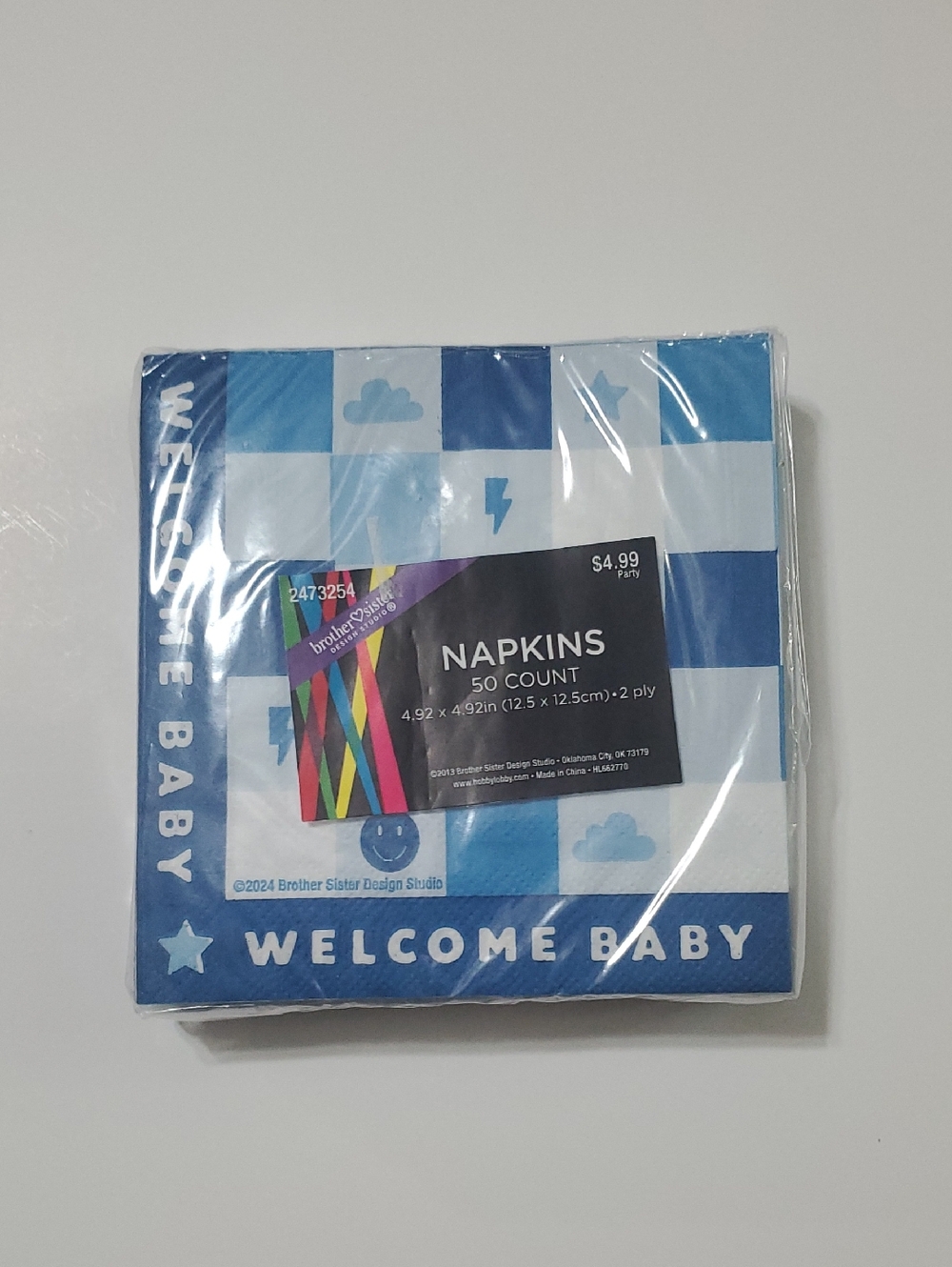 Welcome Baby Blue Party Napkins - 50 Count